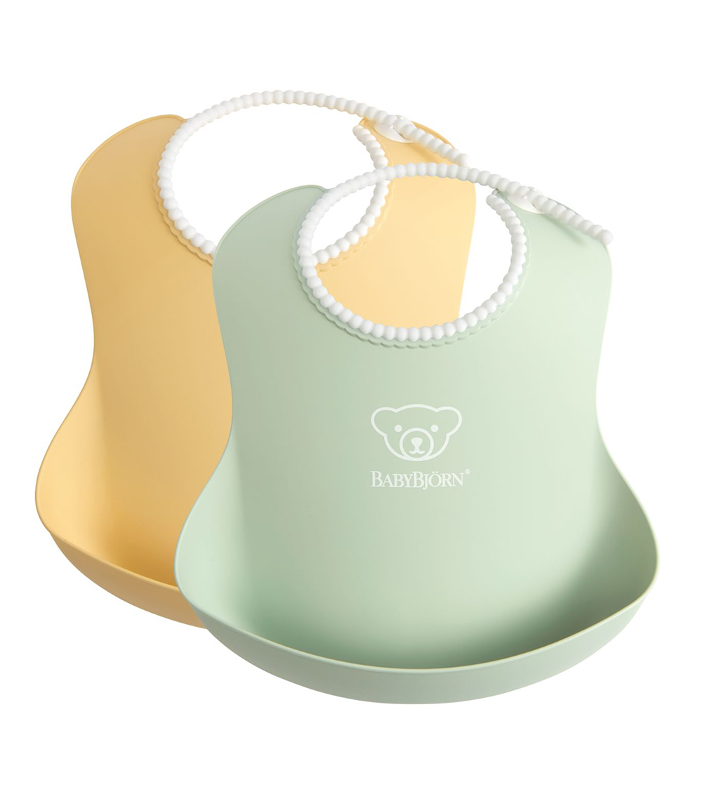 BABYBJORN  2-Pack Baby Bibs - Powder Yellow + Powder Green