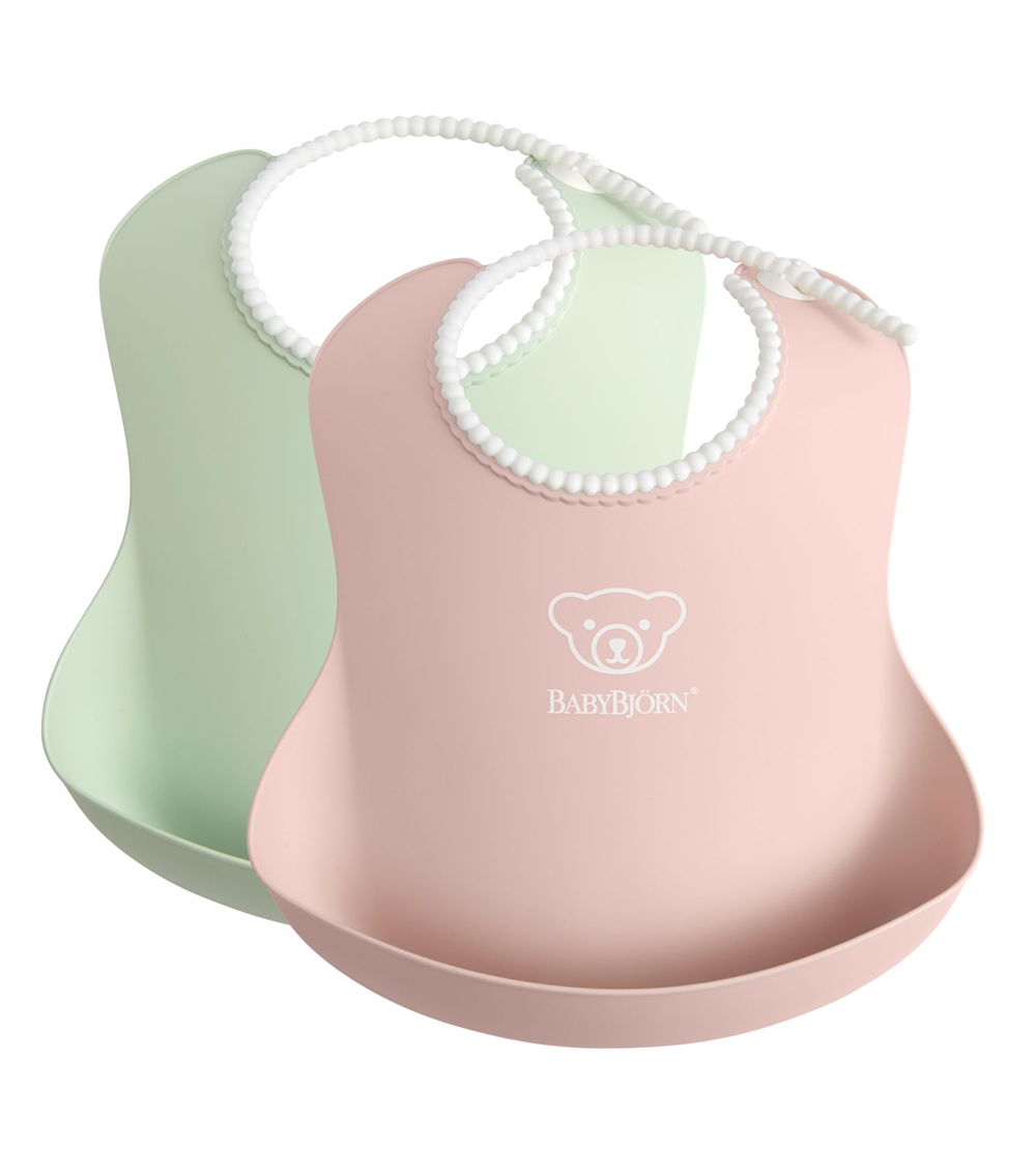 BABYBJORN  2-Pack Baby Bibs - Powder Green + Powder Pink