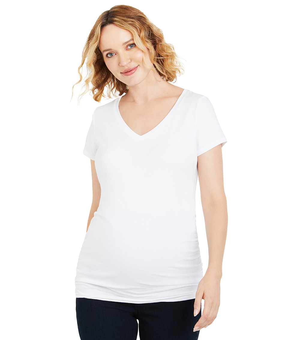 MOTHERHOOD MATERNITY Short Sleeve Side Ruched V-Neck Tee
