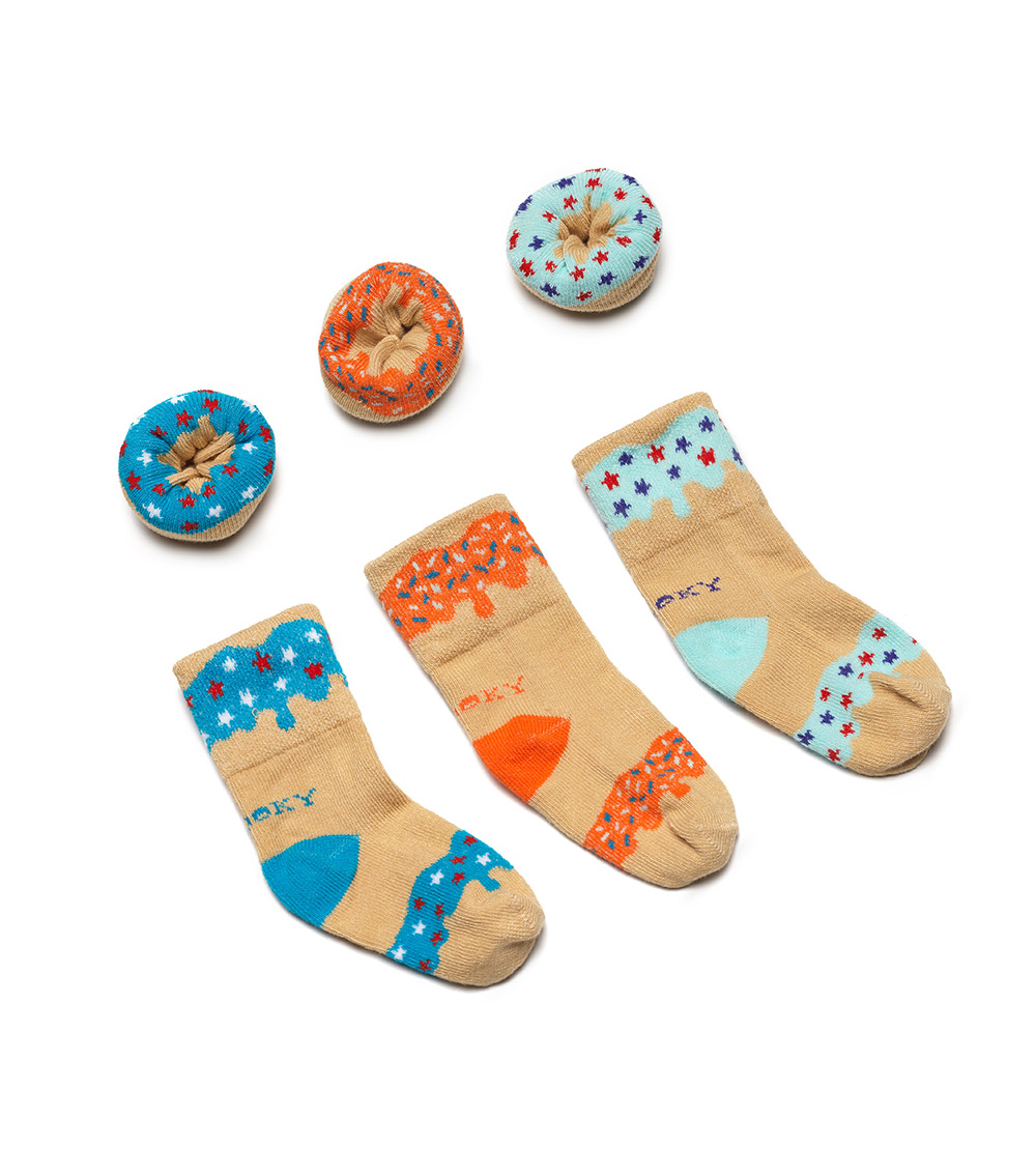 DOOKY 3-Pack Blueberry Orange Donut Socks