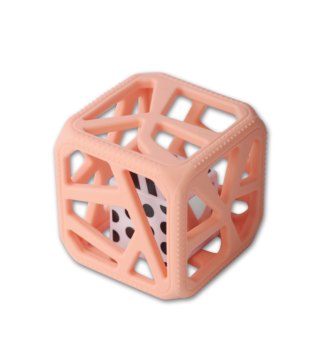 MALARKEY Kids Chew Cube Easy Grip Teether Rattle Peachy Pink