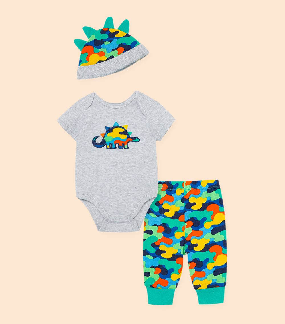 LITTLE ME Camo Dino Bodysuit And Pant Set