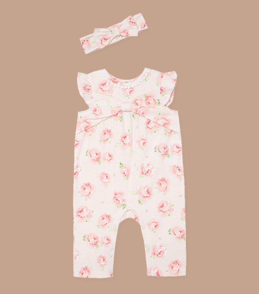 LITTLE ME Roses Jumpsuit And Headband Set