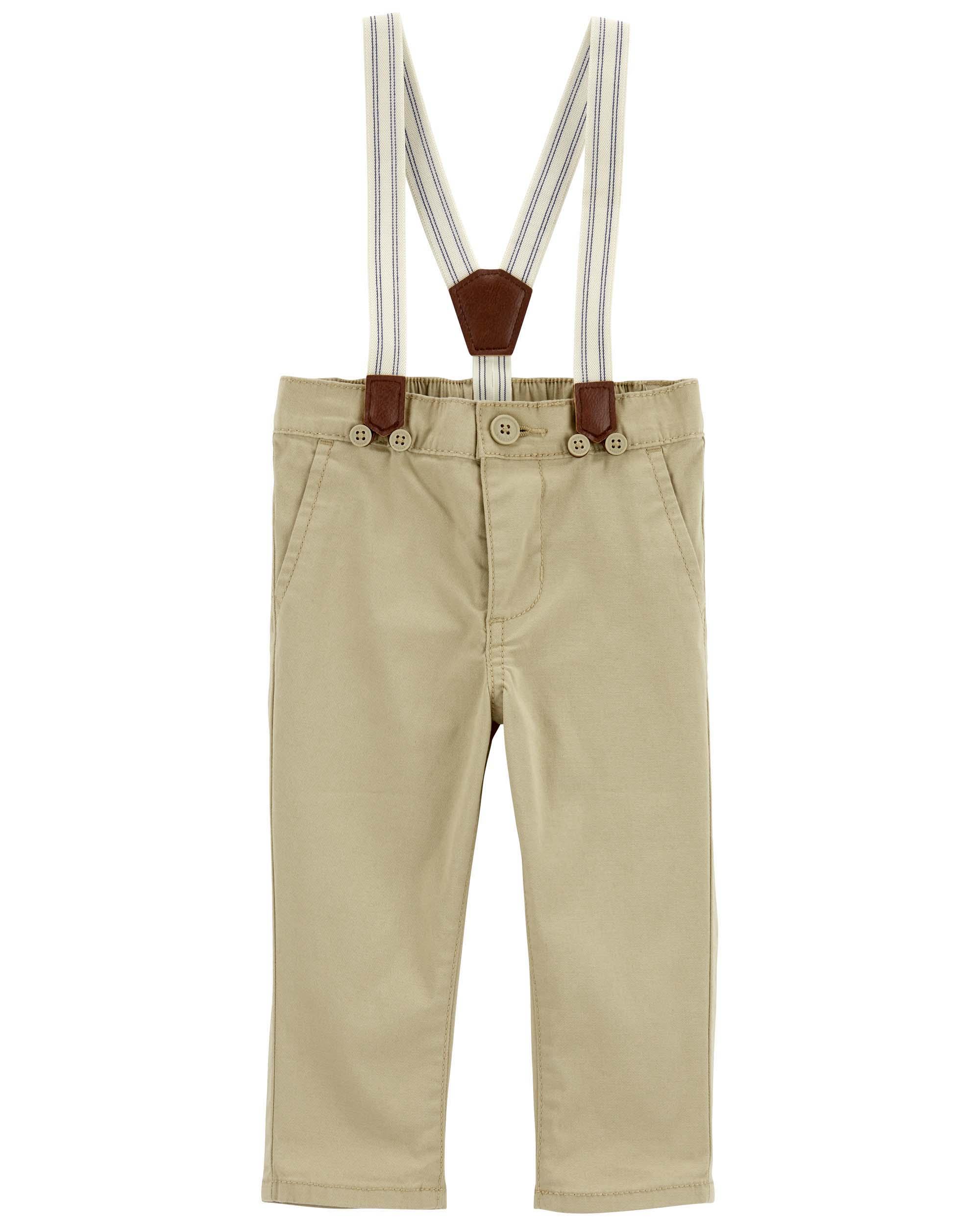 OSHKOSH Baby Twill Suspender Pants - Khaki