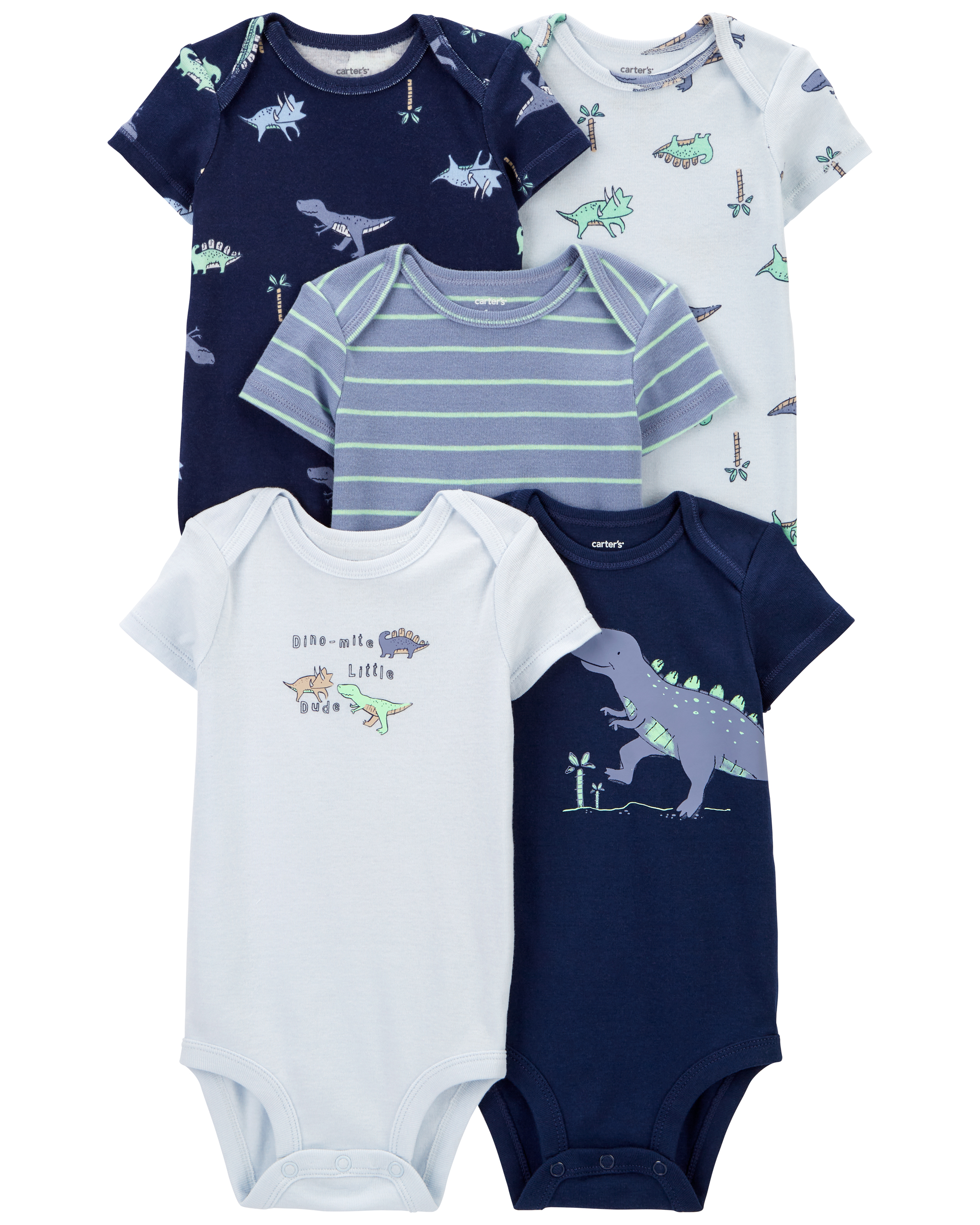 Carter's 5 Pack Bodysuit Blue Stripe Dino