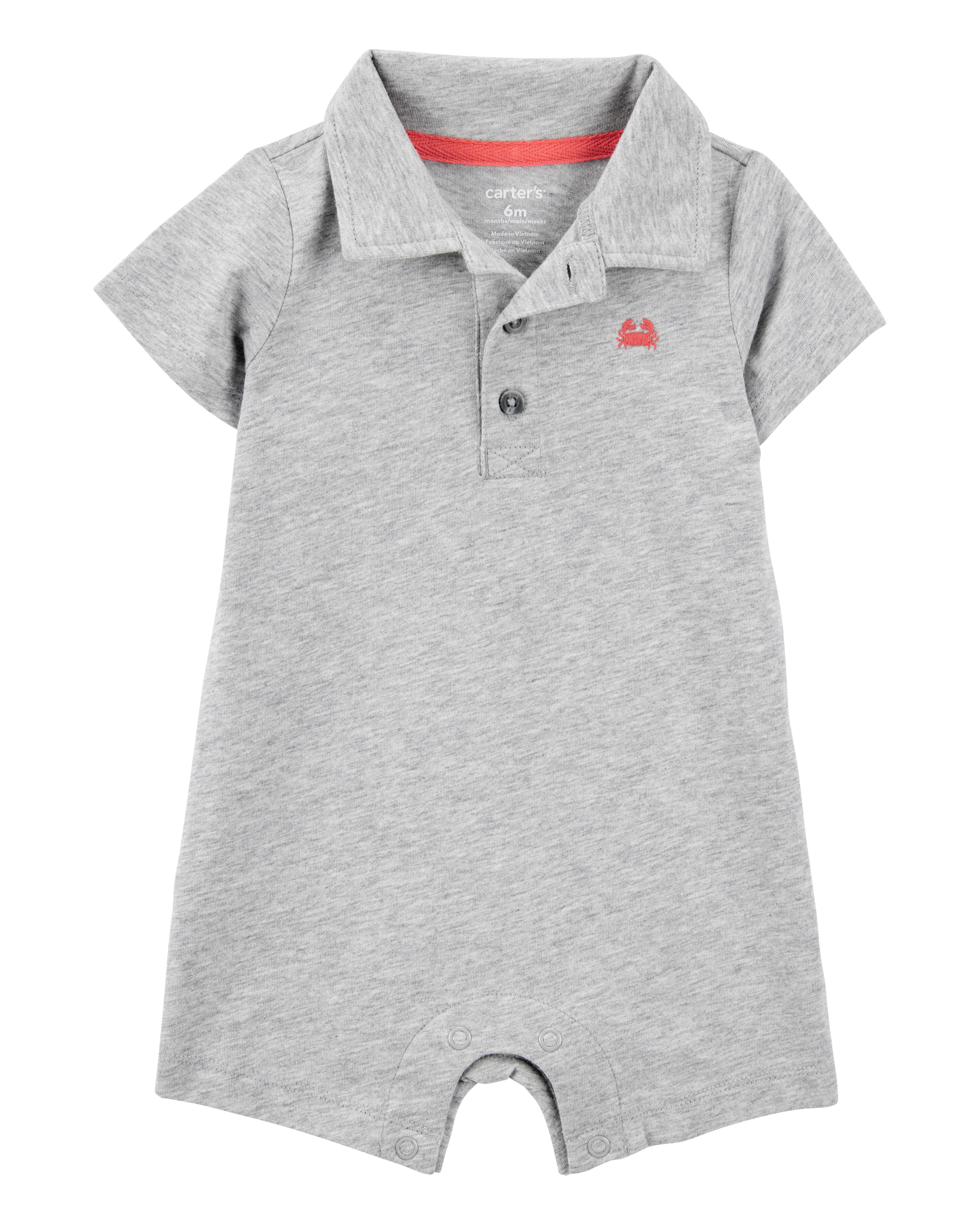 Carter's Kid Boys Polo Romper, Grey