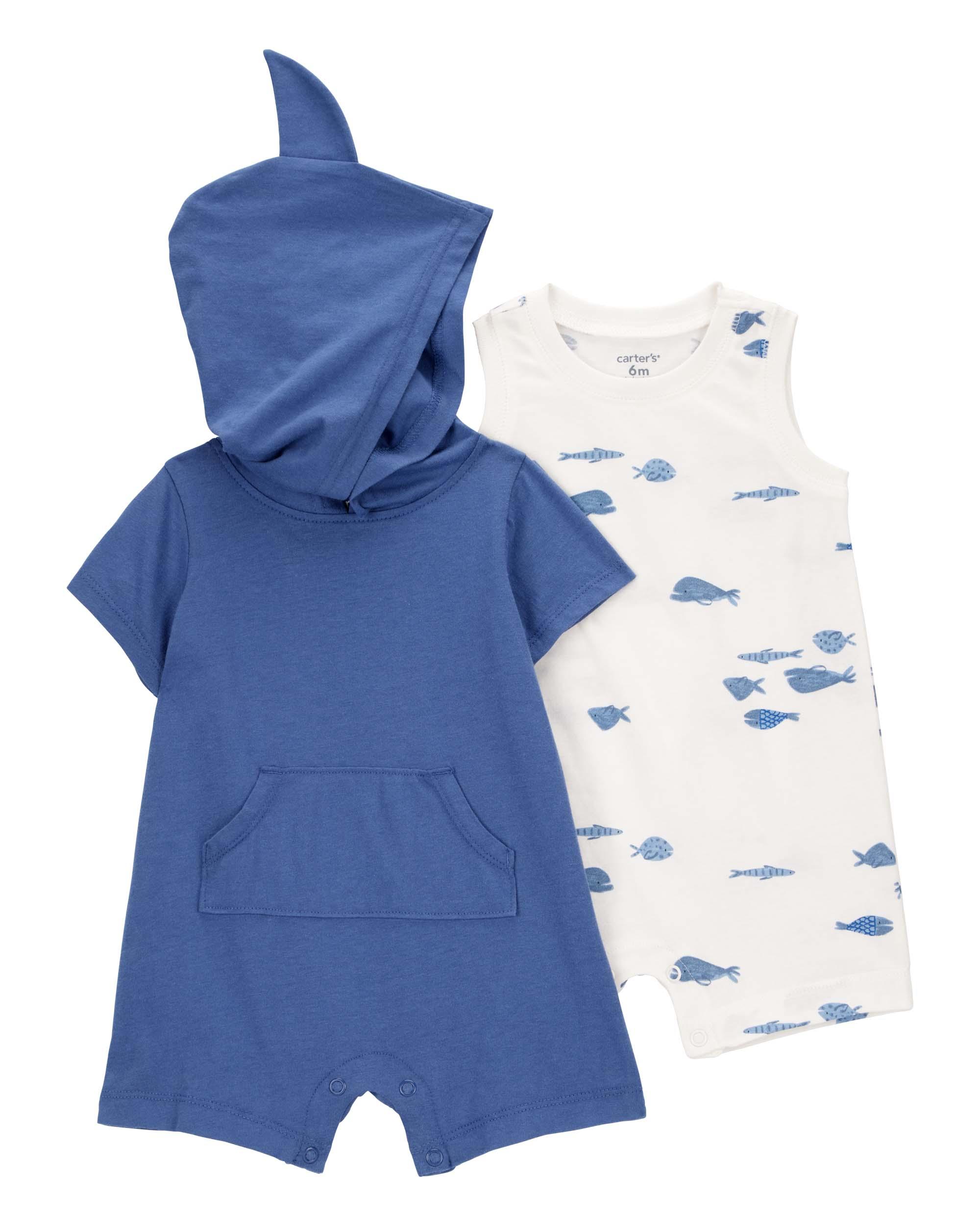 Carter's Baby 2-Pack Shark Print Rompers - Blue & White