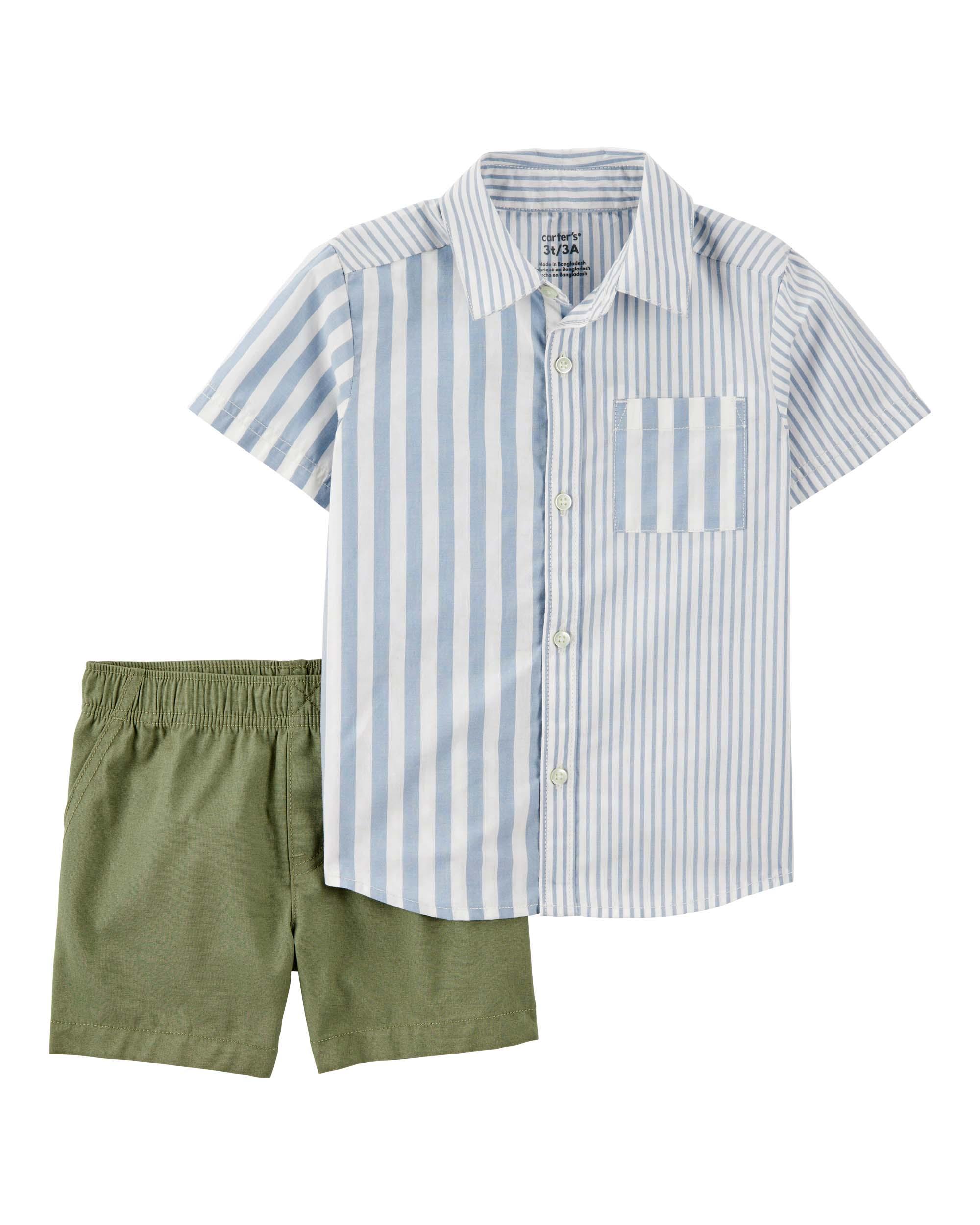 Carter's Baby 2-Piece Striped Shirt and Shorts Set - Blue & Green