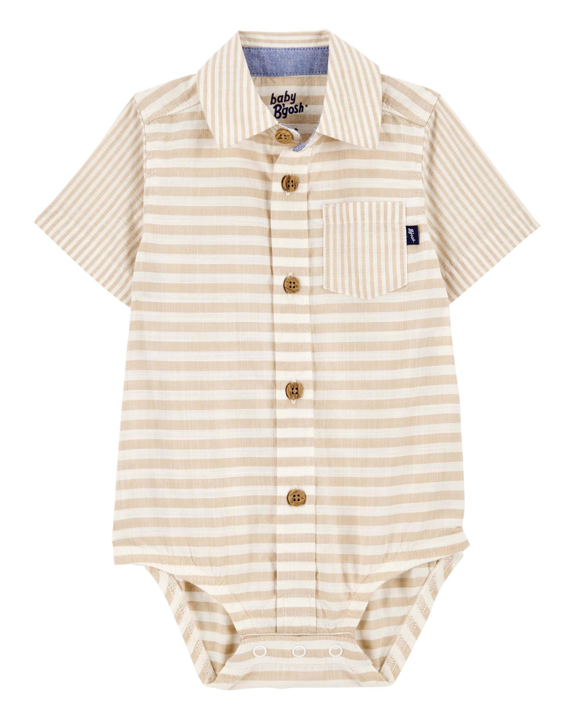 OSHKOSH Baby Striped Button-Front Short-Sleeve Bodysuit - Tan
