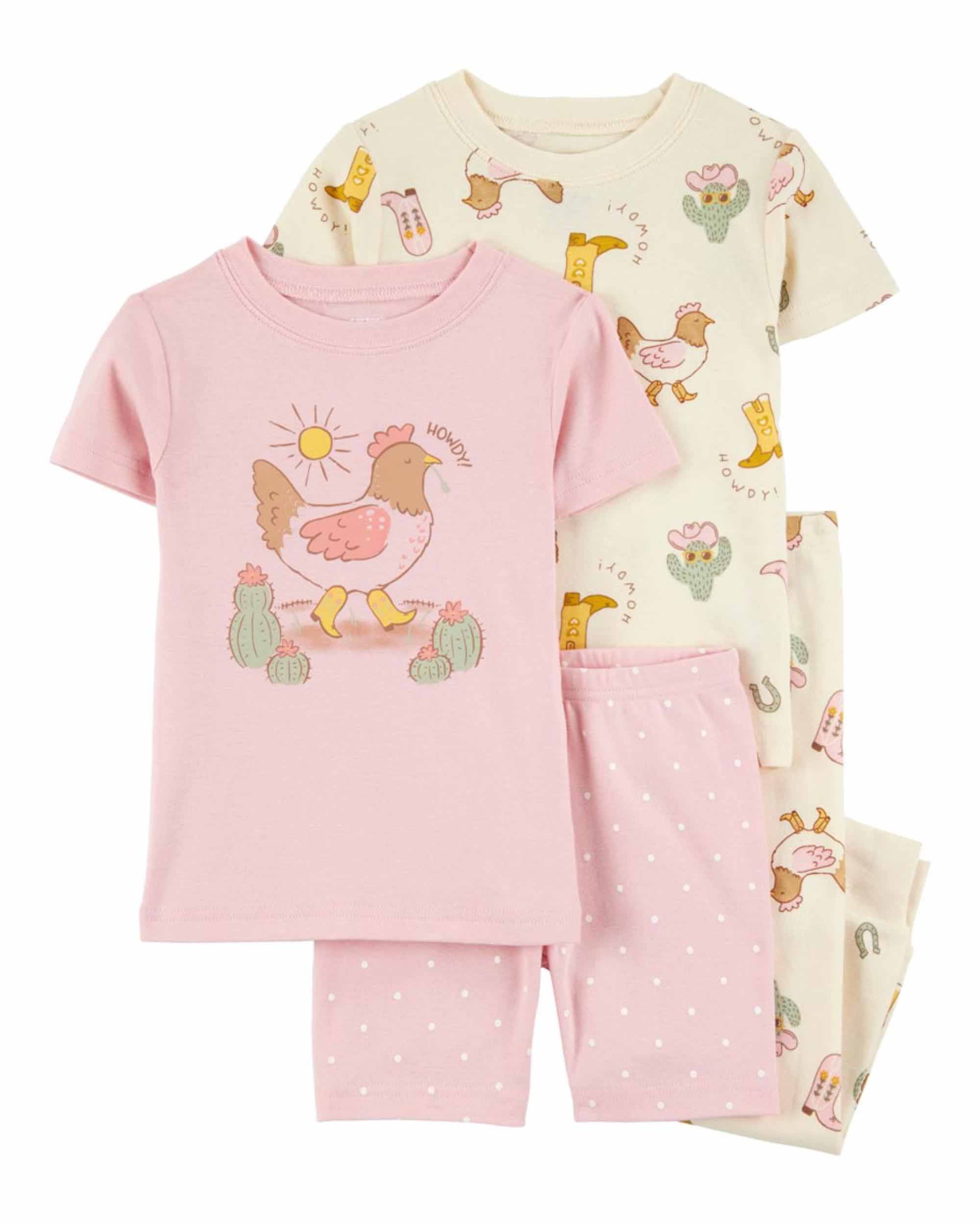 Carter's 4-Piece Chicken Print Pyjamas Set - Pink & Cream