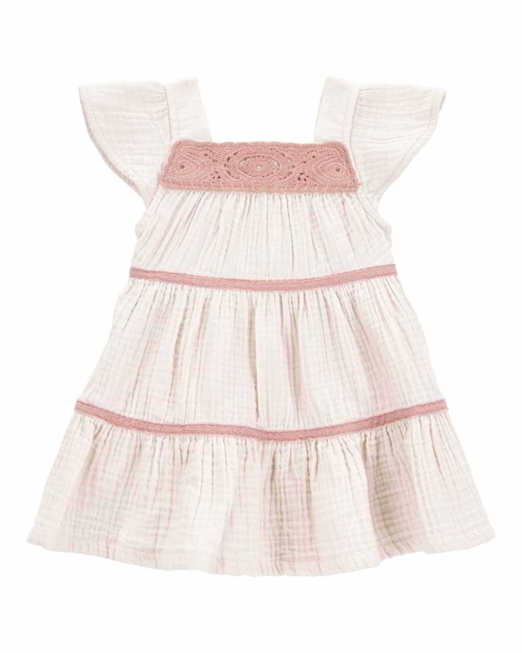 Carter's Flutter-Sleeve Tiered Dress - White & Pink