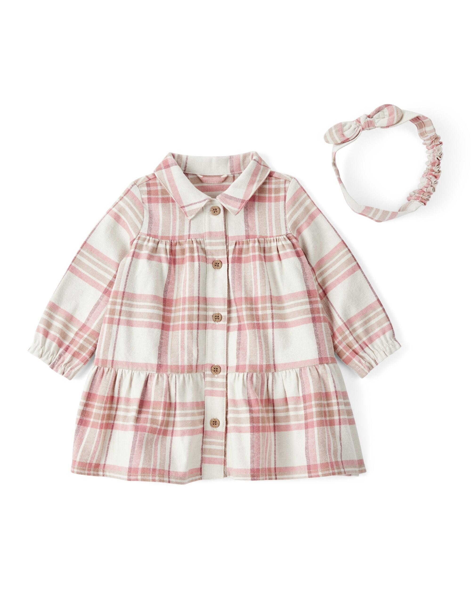 Carter's 2-Piece Plaid Cotton Long-Sleeve Dress Set - Pink & White