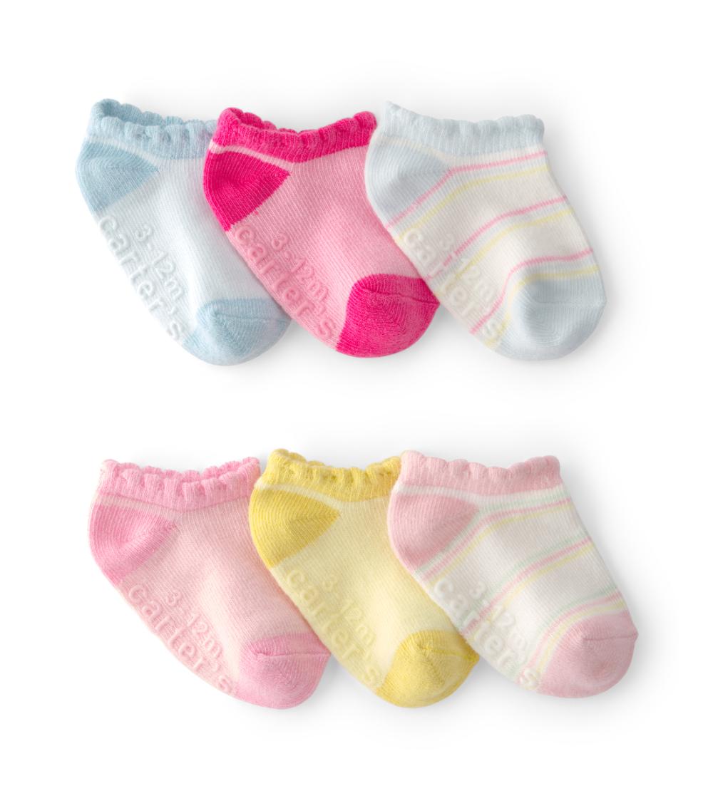Carter's Baby Girls 6 Pack No Show Scallop Socks, Multicolor
