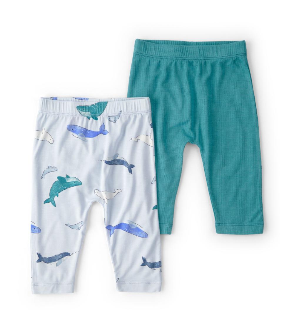 PurelySoft Baby Boys Whale Print 2 Pack Pants, Multicolor