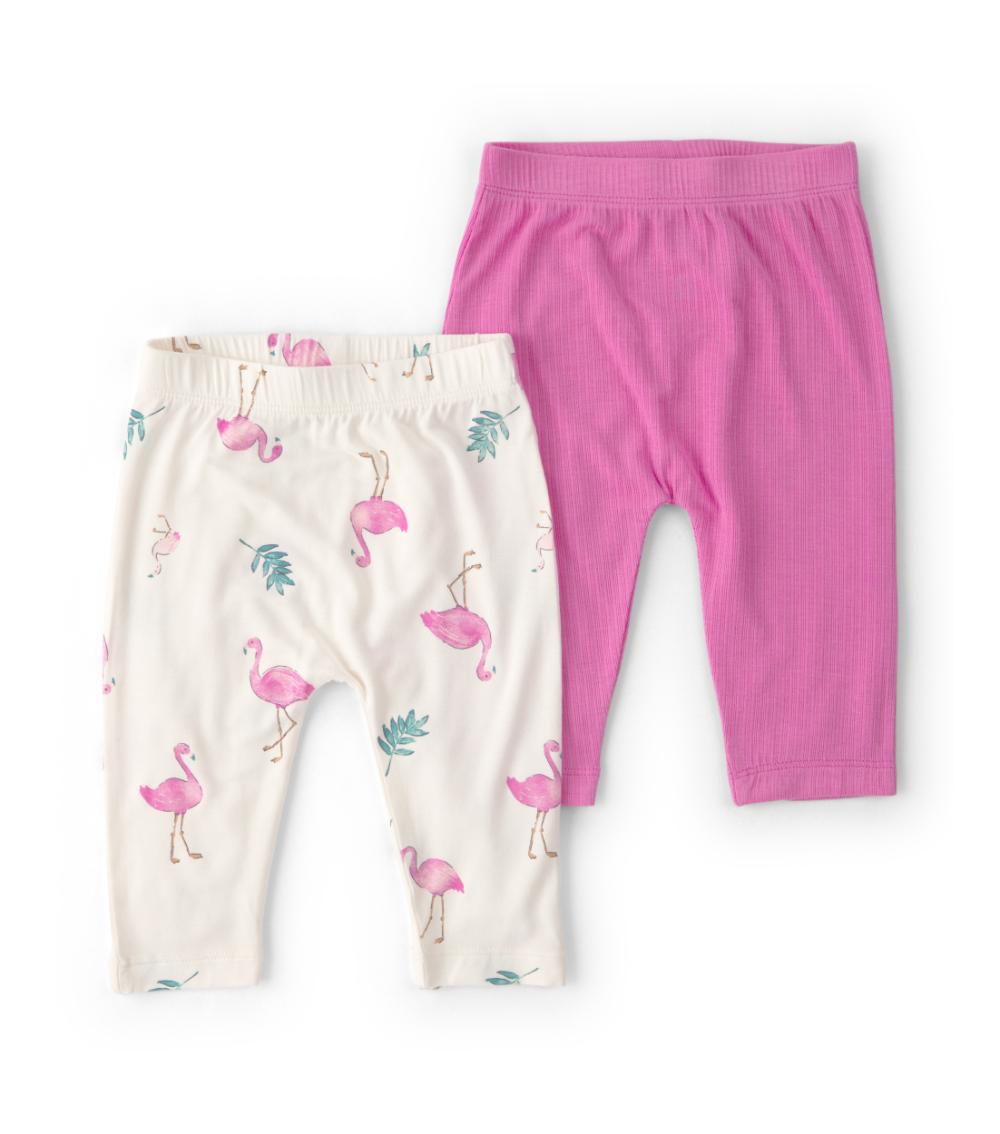 PurelySoft Baby Girls Flamingo Print 2 Pack Pants, Multicolor