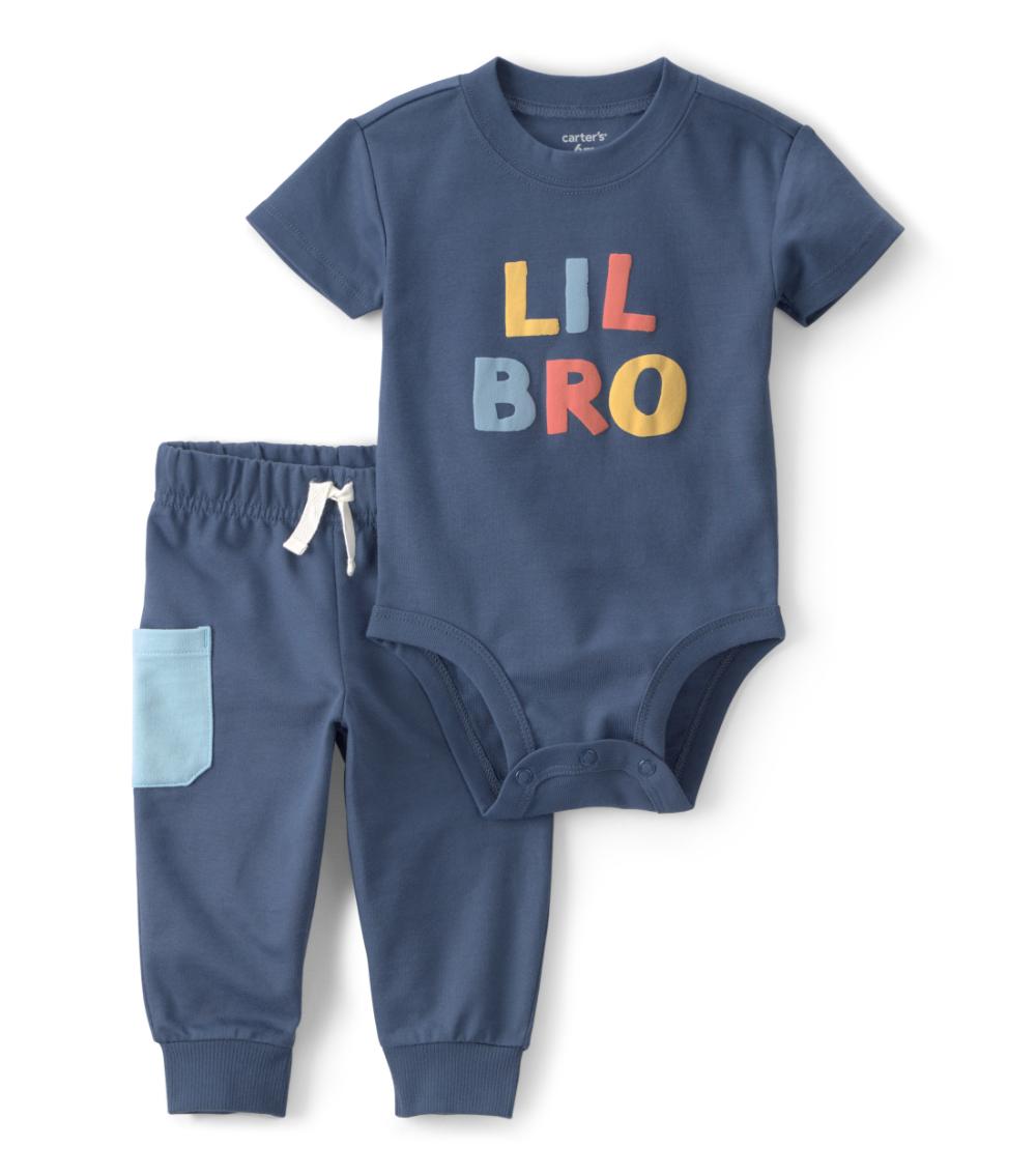 Carter's Baby Boys Little Bro Bodysuit Pant Set, Blue