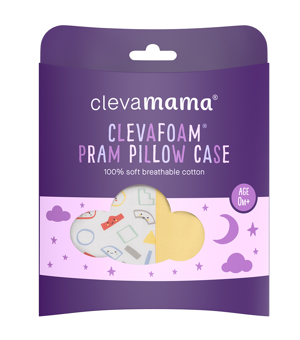 CLEVAMAMA ClevaFoam Pram Pillow Case - Grey/Yellow