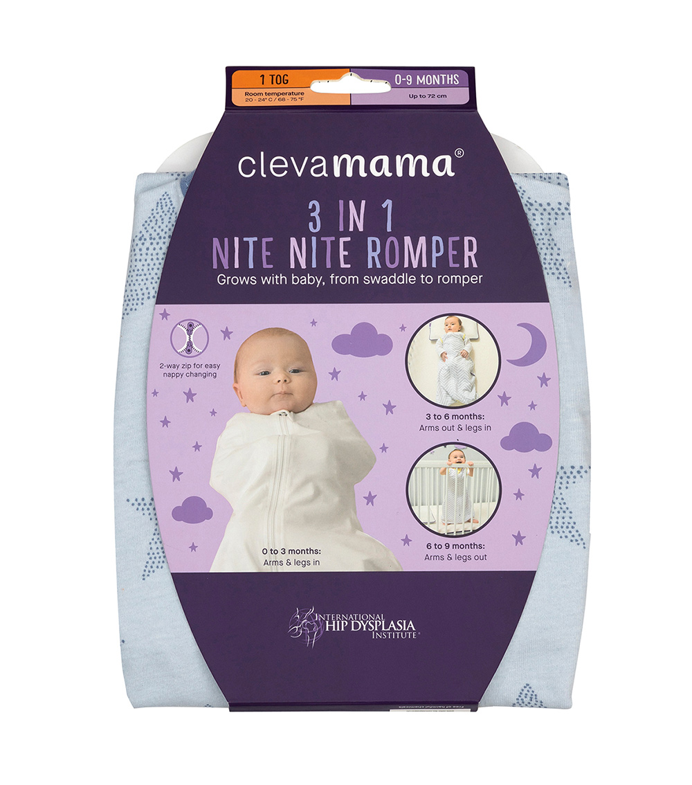 CLEVAMAMA 3-in-1 Nite Nite Romper 1 Tog - Blue (0-9m)