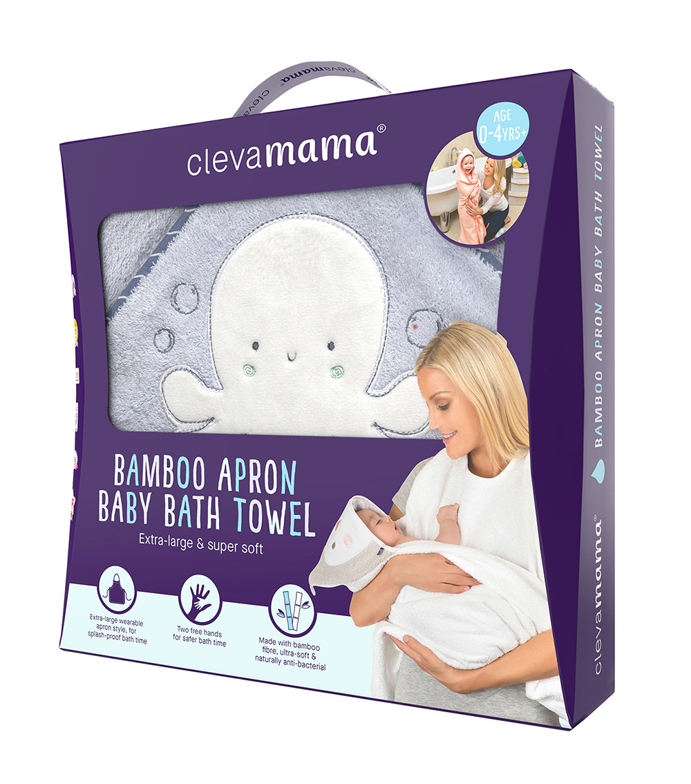 CLEVAMAMA Bamboo Apron Baby Bath Towel - Blue