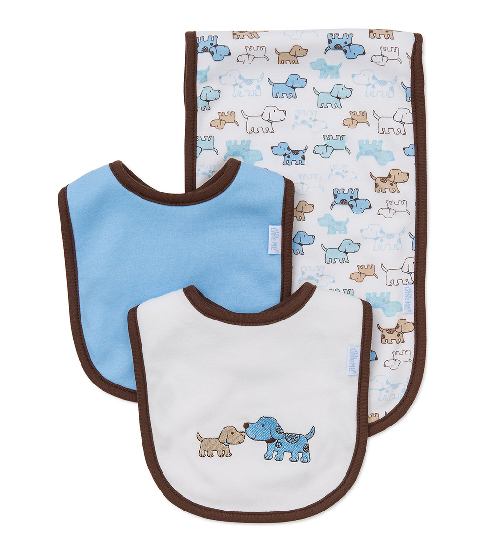 LITTLE ME 3-Piece Cute Puppies Bibs And Burp Set