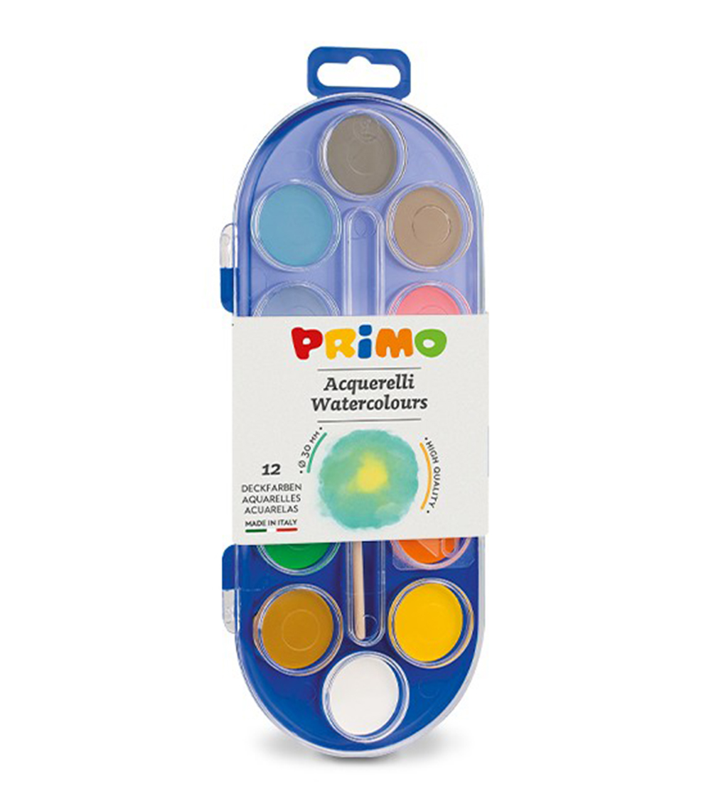 PRIMO Watercolour Paint Tablets (12 Colours & 1 Brush)