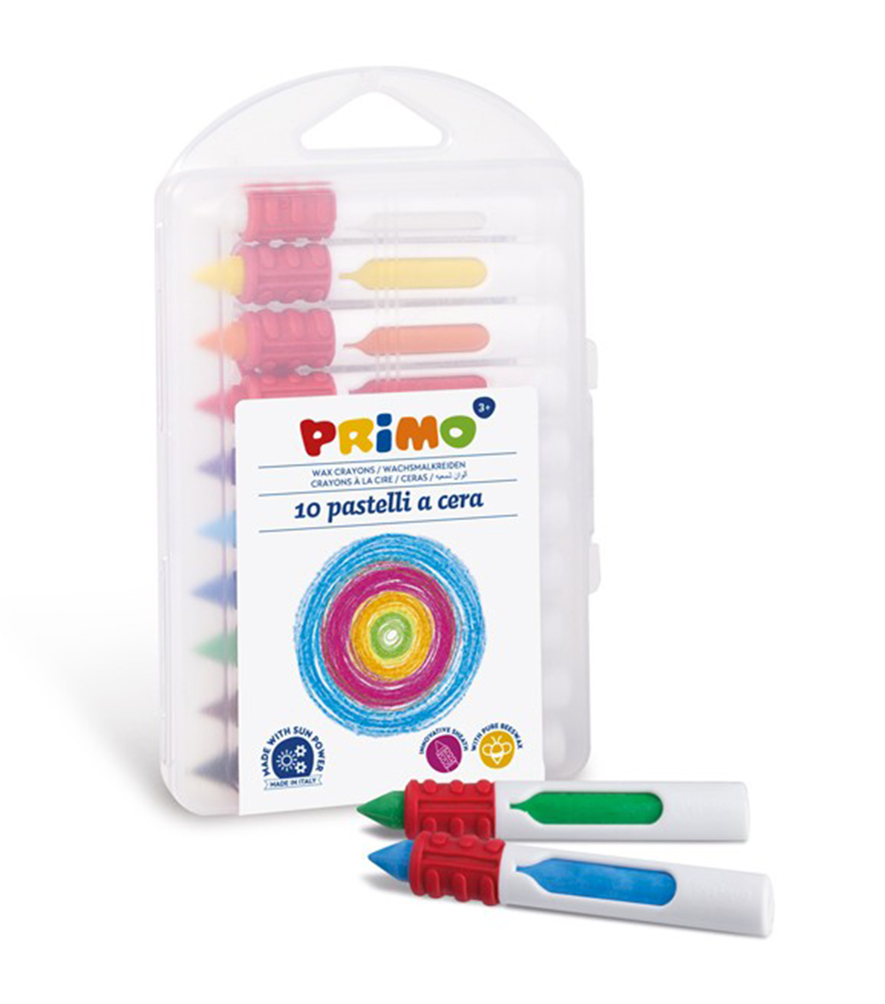 PRIMO Wax Crayons With Ergonomic Sheath (10 Colors & 1 Knife)