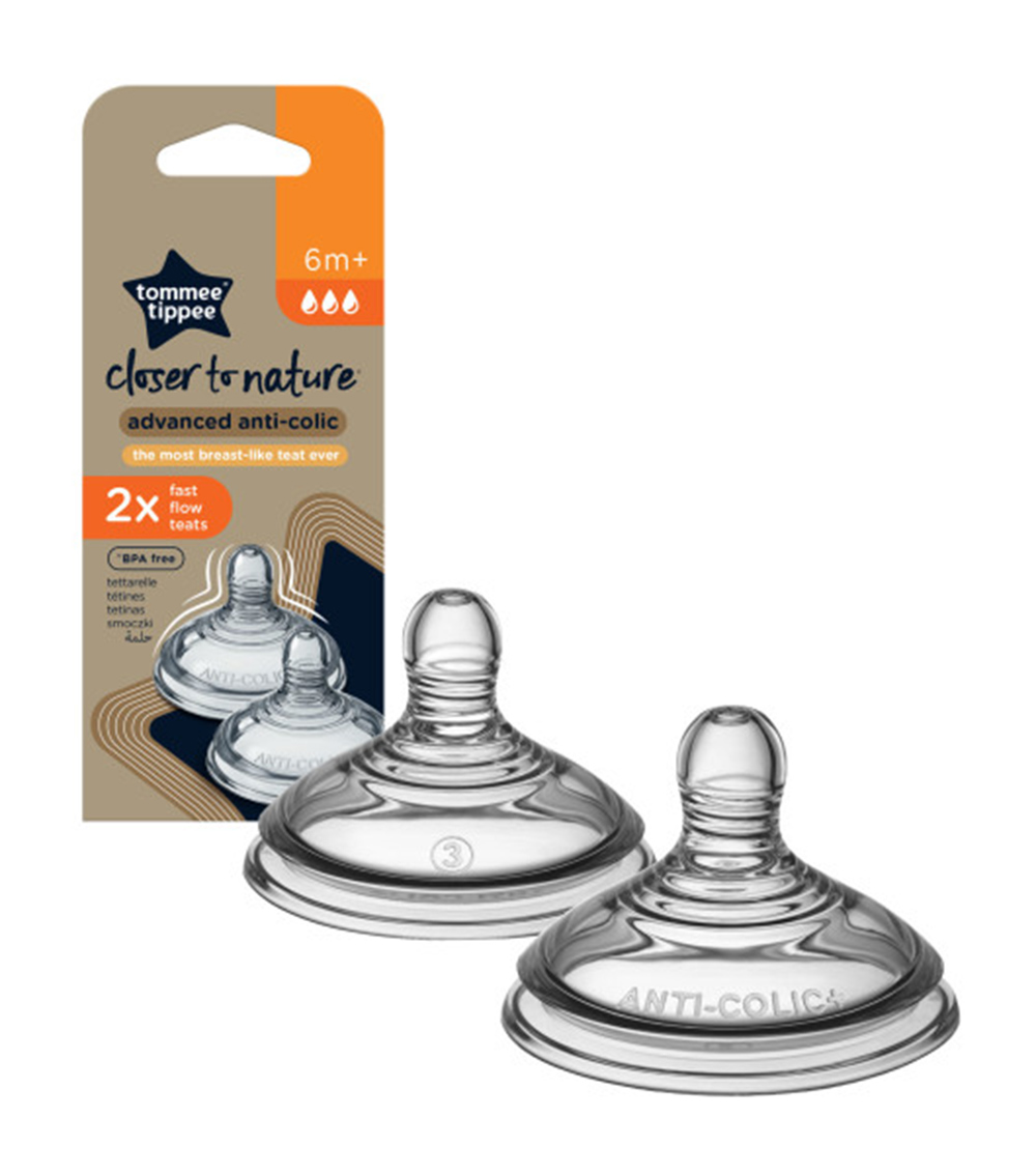 TOMMEE TIPPEE Closer To Nature Anti-Colic 2 Fast Flow Teats (3M)