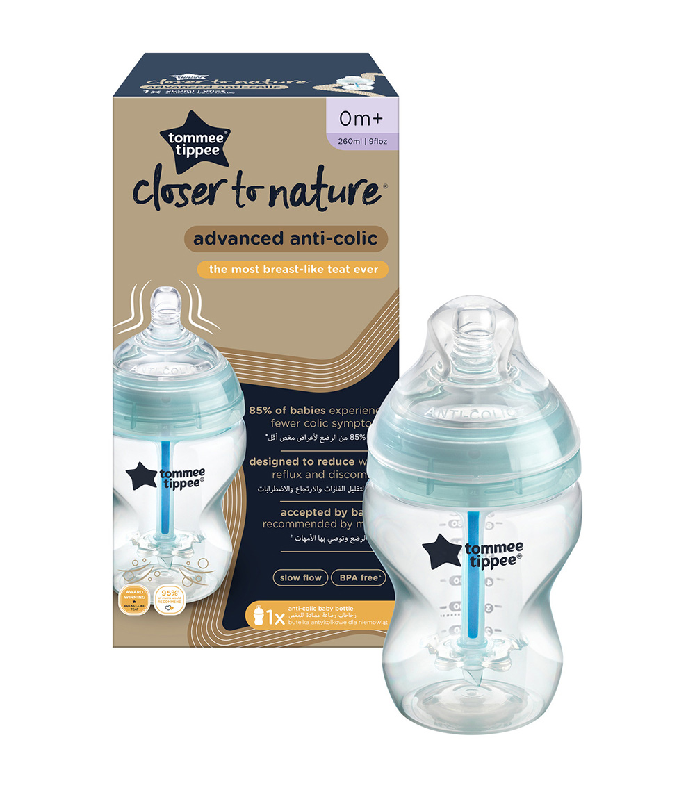 TOMMEE TIPPEE Advanced Anti-Colic Feeding Bottle, 260ML - Teal