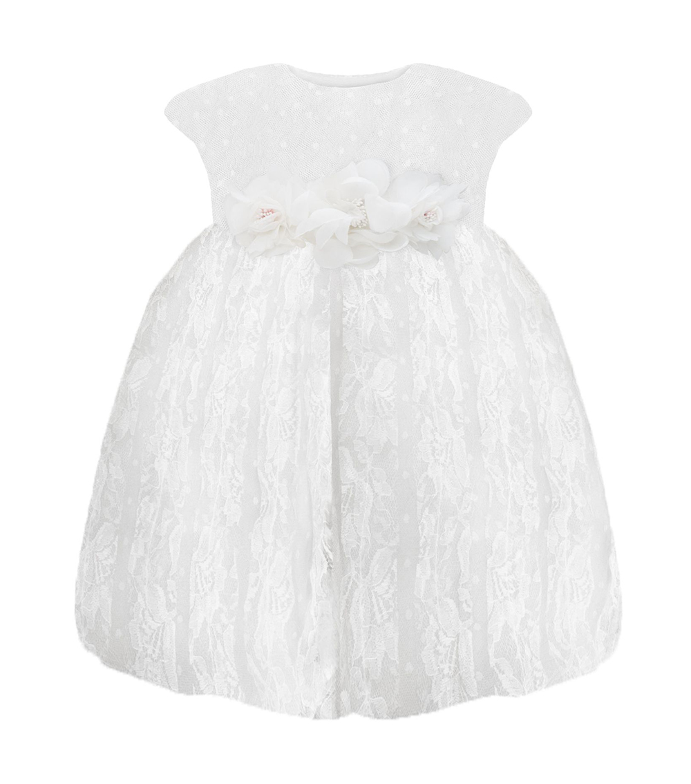 Smart Dress of mesh with ribbons and decor, ecru