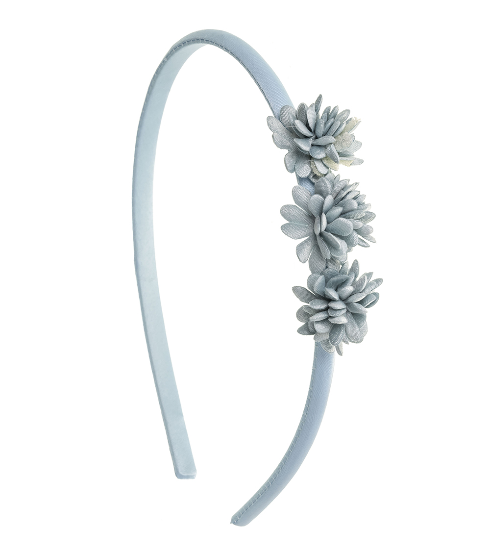 Gentle headband with satin flowers - Blue