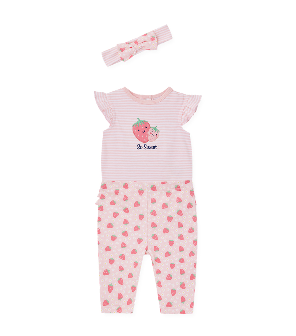 LITTLE ME Strawberries Bodysuit & Pant Set