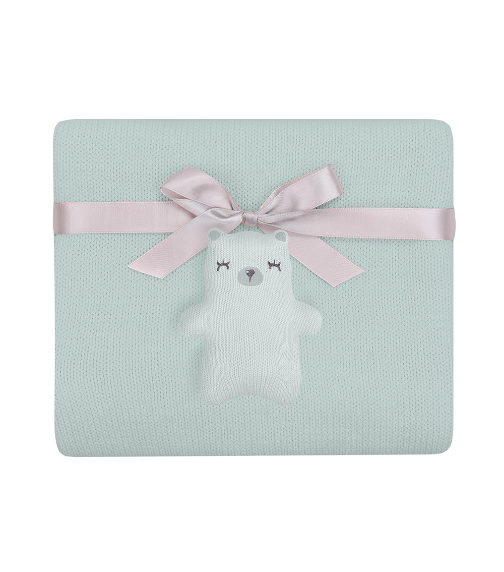 KIKKABOO Knitted Cotton Blanket Bear With Me - Mint
