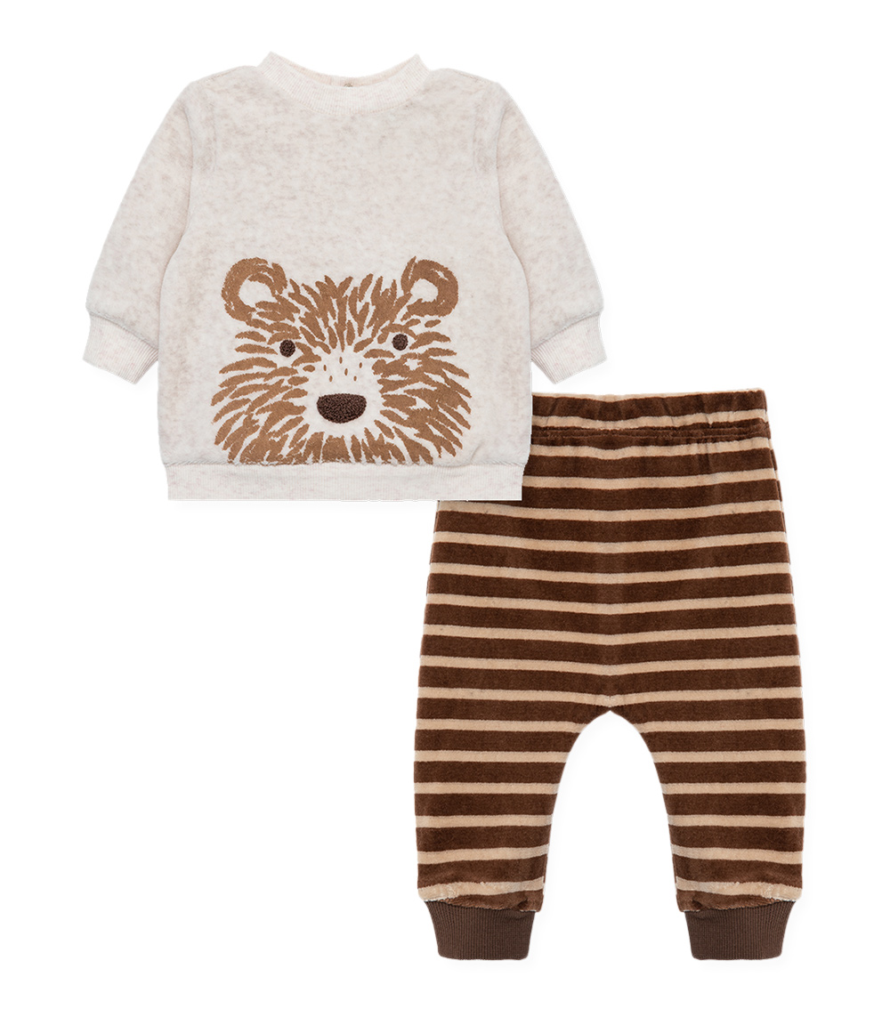 LITTLE ME Fuzzy Bear Velour Pant Set
