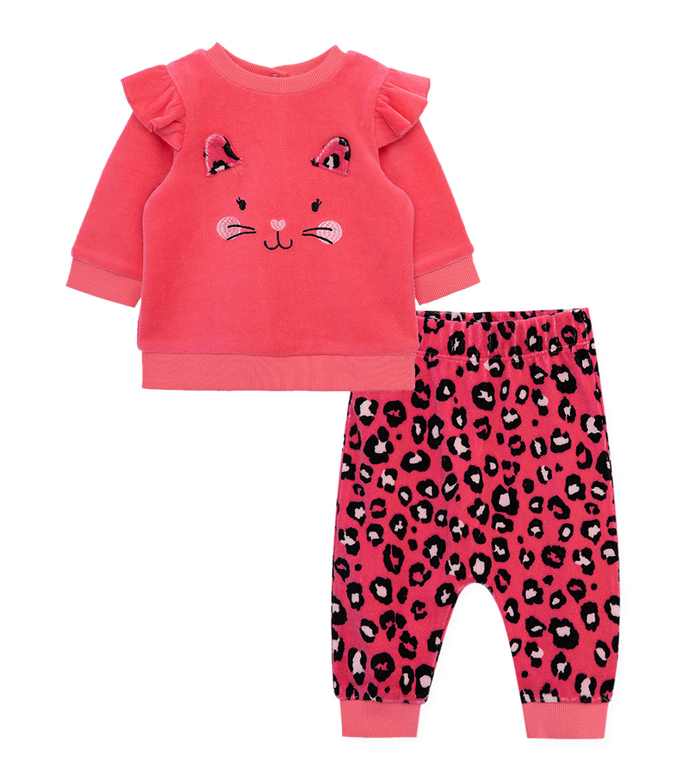 LITTLE ME Leopard Kitty Velour Pant Set