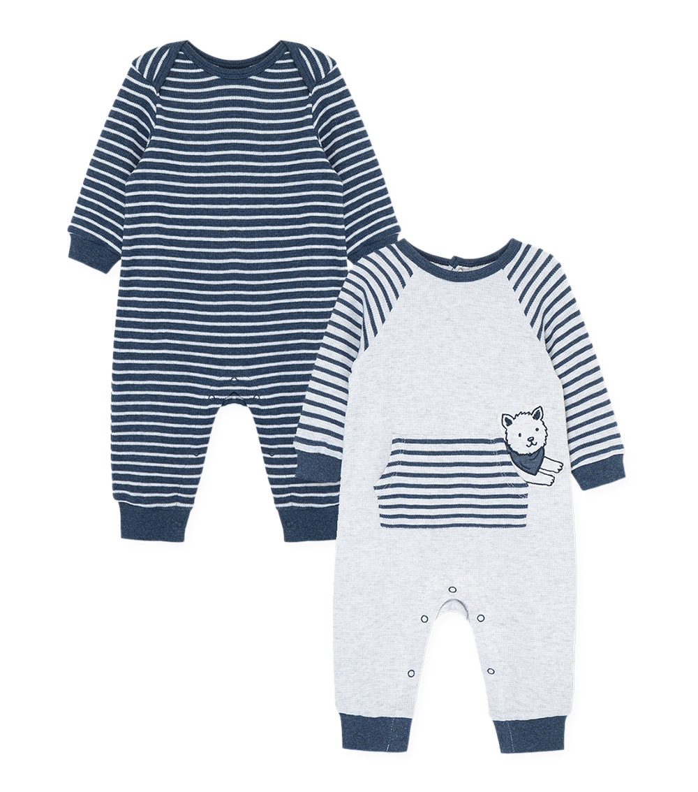 LITTLE ME Puppy Stripe Waffle Knit 2-Pack Coverall