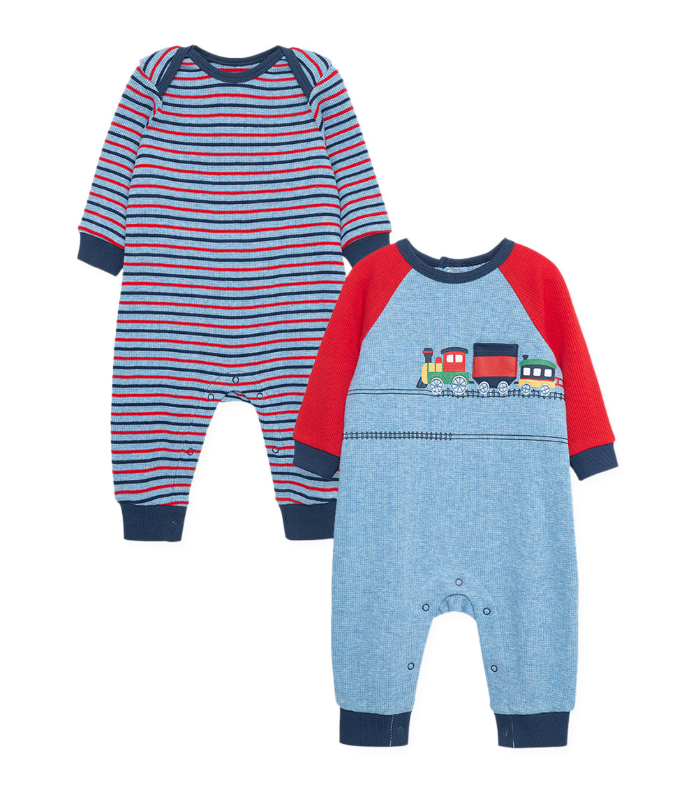 LITTLE ME Train Waffle Knit 2-Pack Coverall