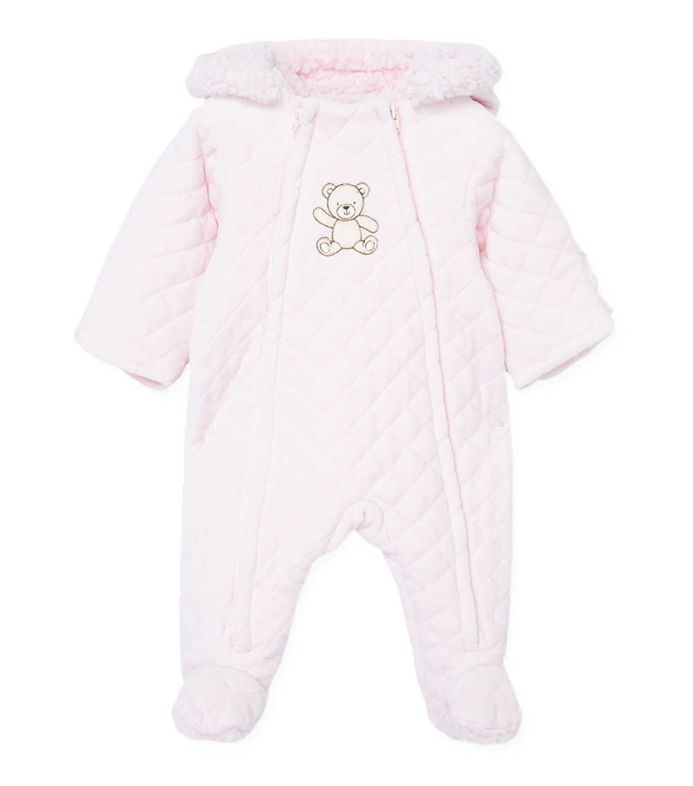 LITTLE ME Pink Bear Quilted Velour Pram Footie