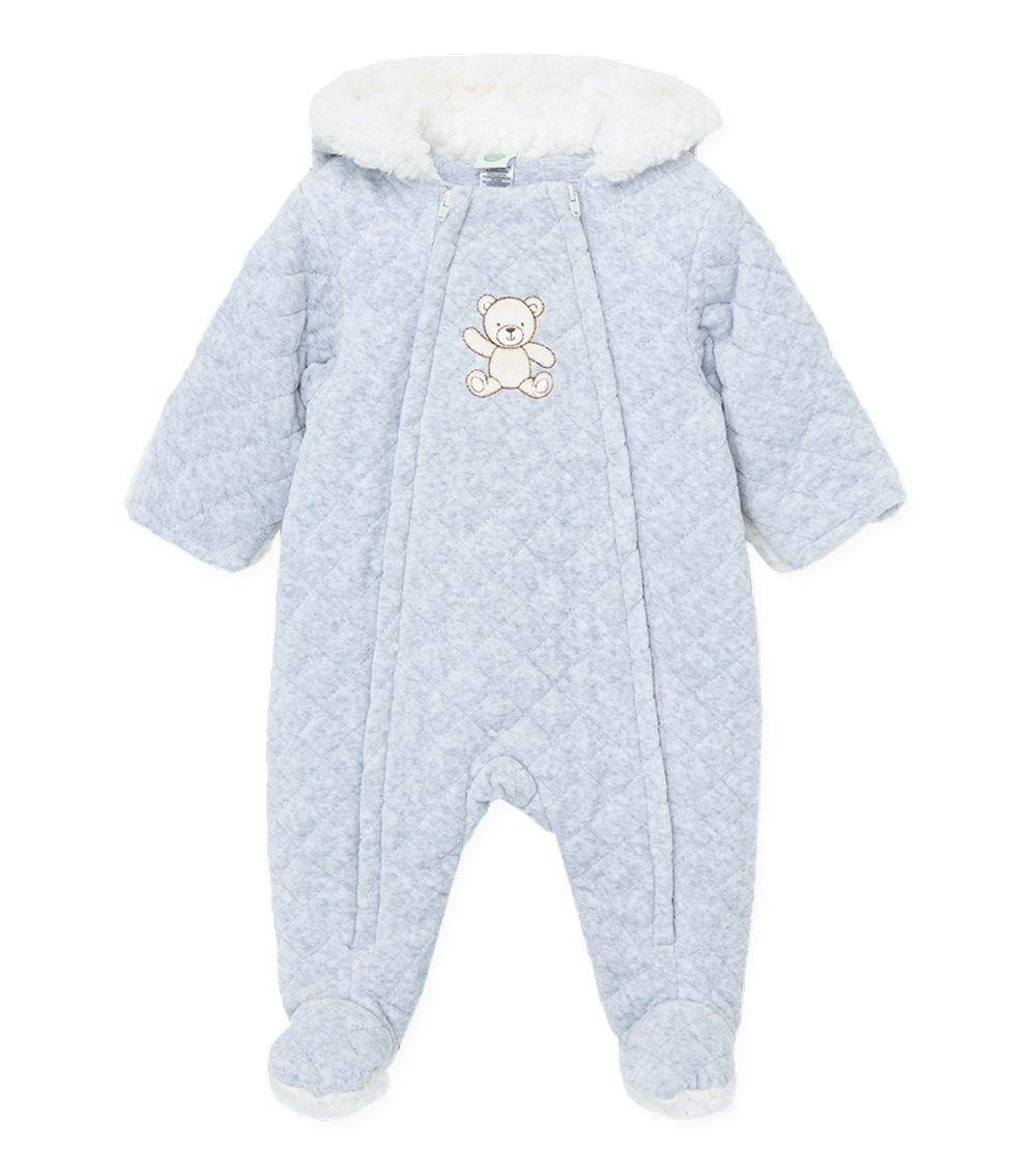 LITTLE ME Grey Bear Quilted Velour Pram Footie