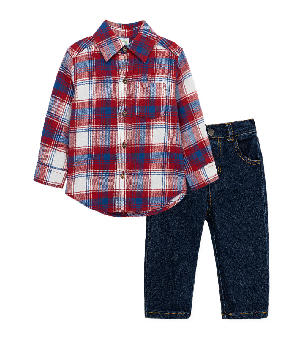 LITTLE ME 2-Piece Red Plaid Pant Set