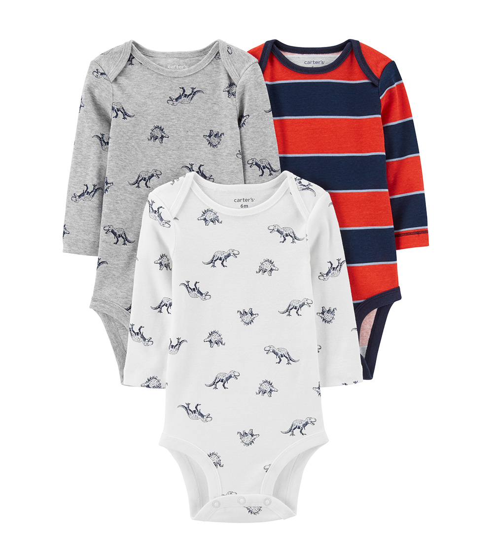 CARTER'S Multi Dino Stripe Bodysuits