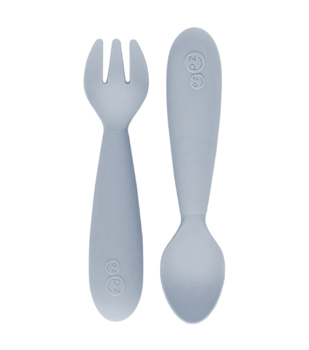 EZPZ Mini Utensils (Spoon + Fork) - Pewter