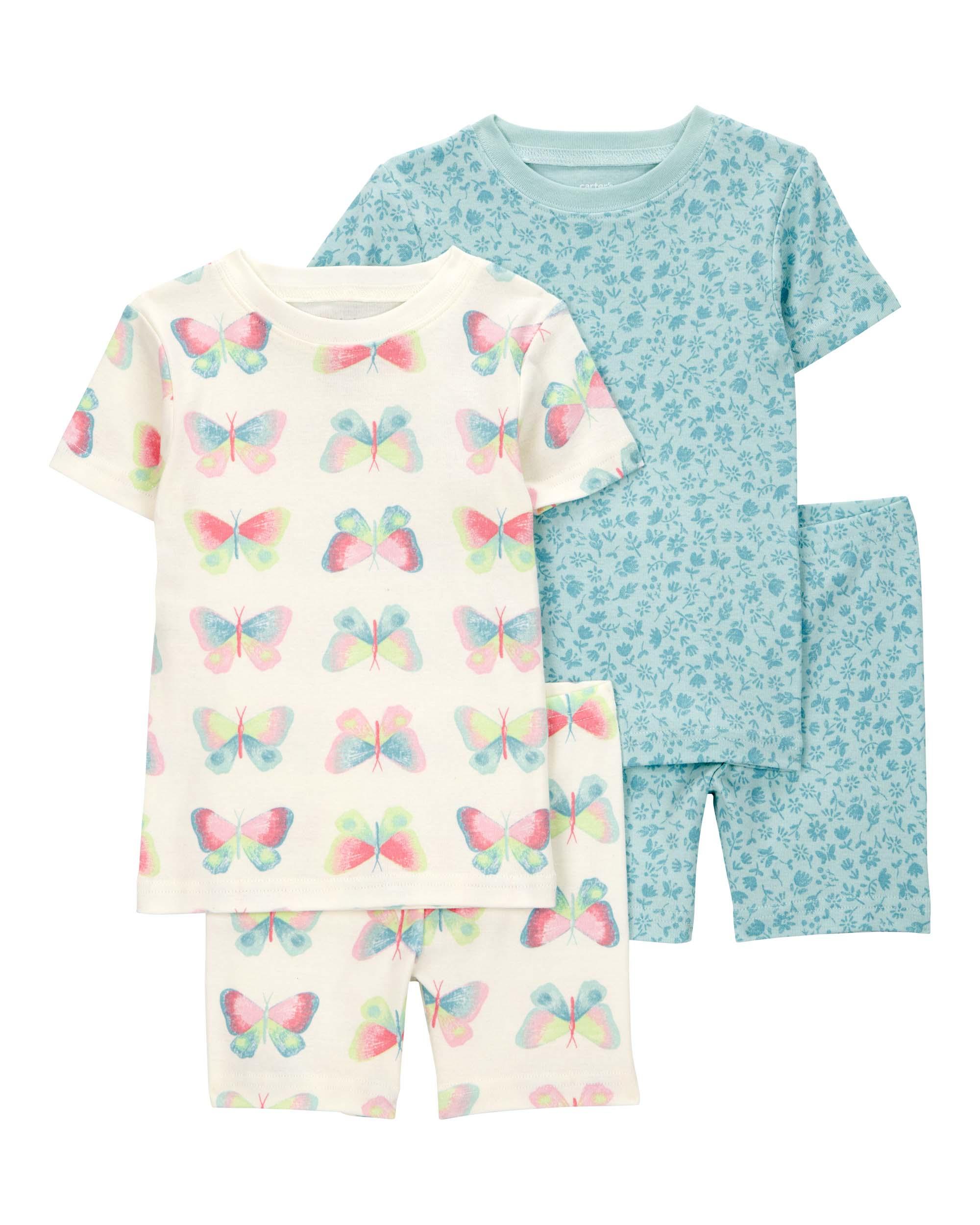 Carter's Toddler Butterfly Print Snug Fit Cotton 4-Piece Pajamast - Green & Cream