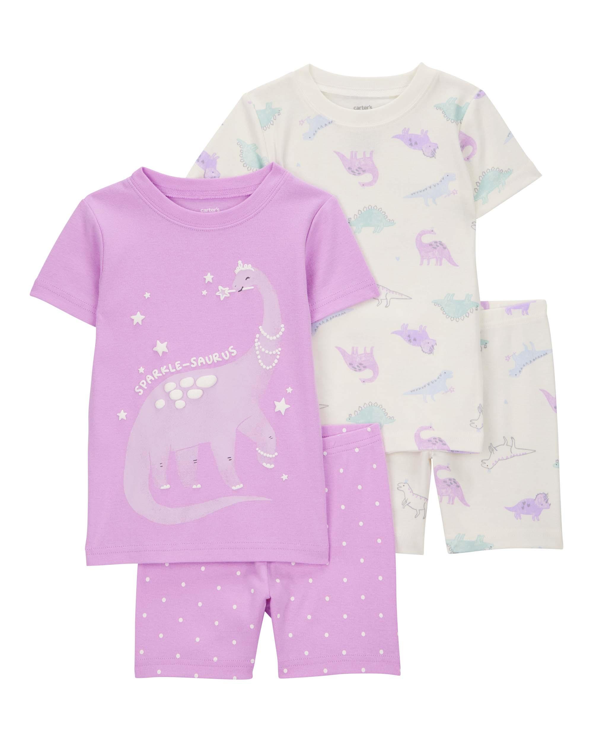 Carter's Toddler Dinosaur Print Snug Fit Cotton 4-Piece Pajamas - Purple & White