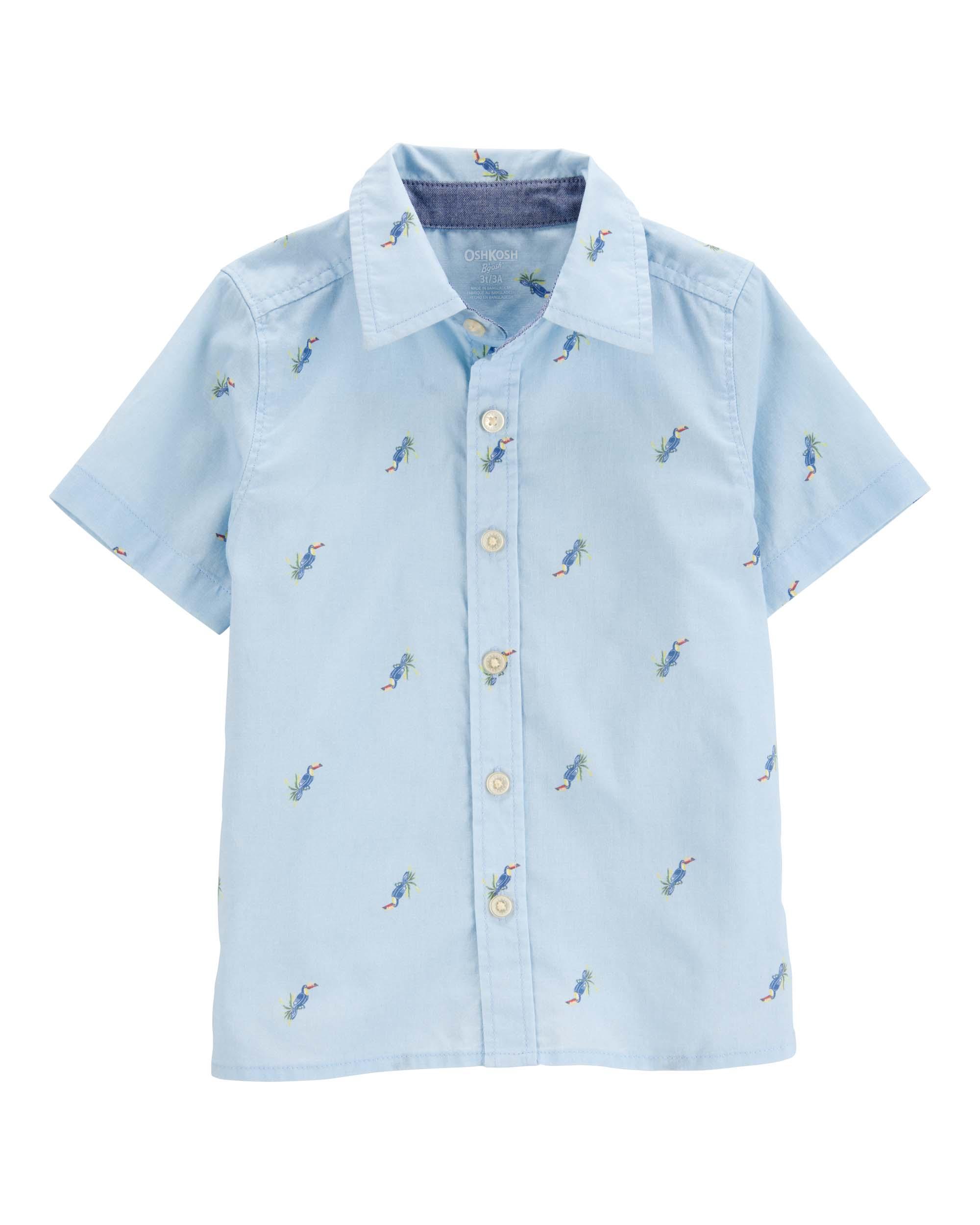 OSHKOSH Toddler Toucan Print Short-Sleeve Button-Front Shirt - Blue