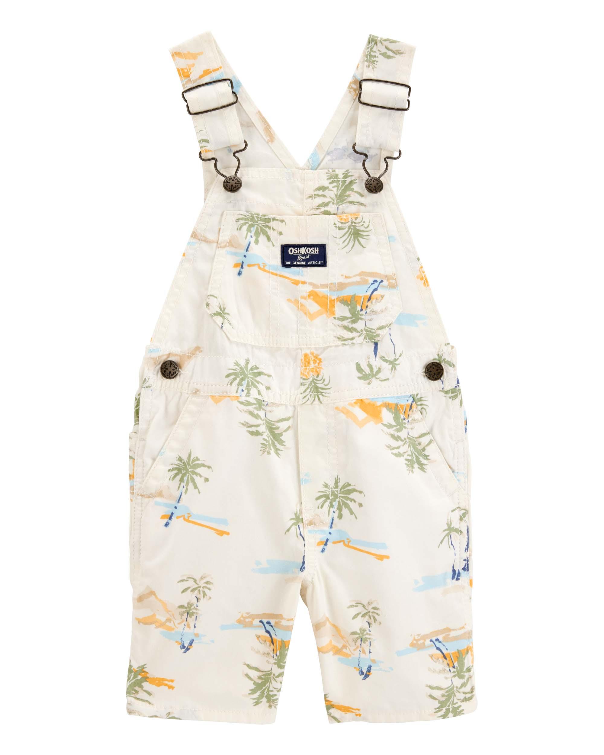 OSHKOSH Toddler Tropical-Print Canvas Shortalls - Cream