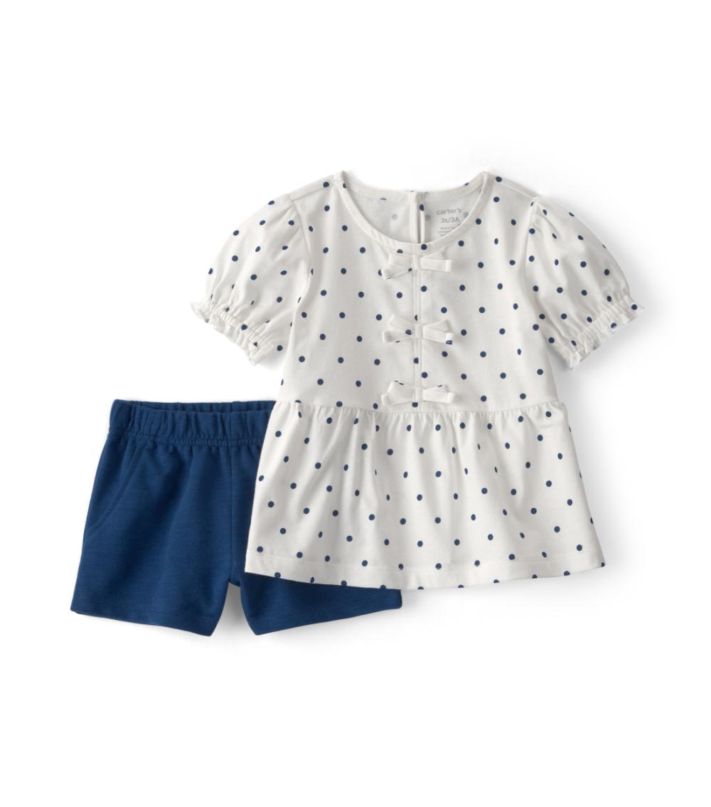 Carter's Toddler Girls 2-Piece Polka Dots Top & Short Set - Blue/White