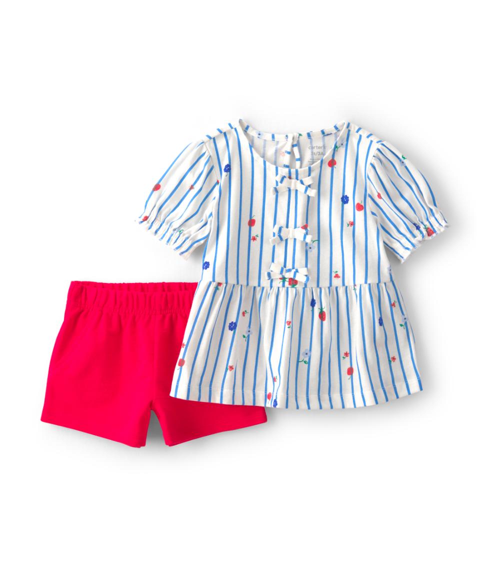 Carter's Toddler Girls 2-Piece Strawberry Top & Short Set - Blue/Red