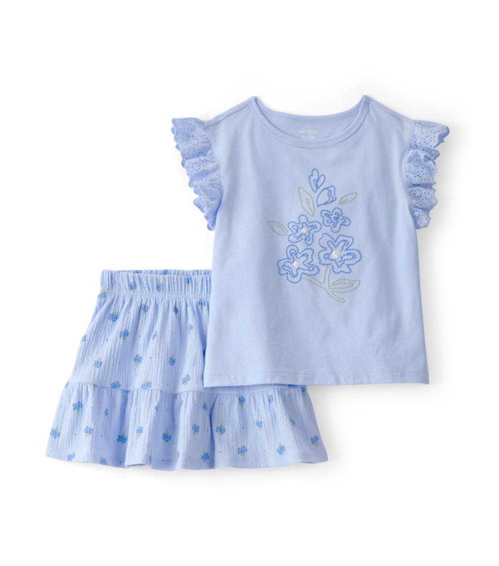 Carter's Toddler Girls 2-Piece Floral Top & Skirt Set - Blue