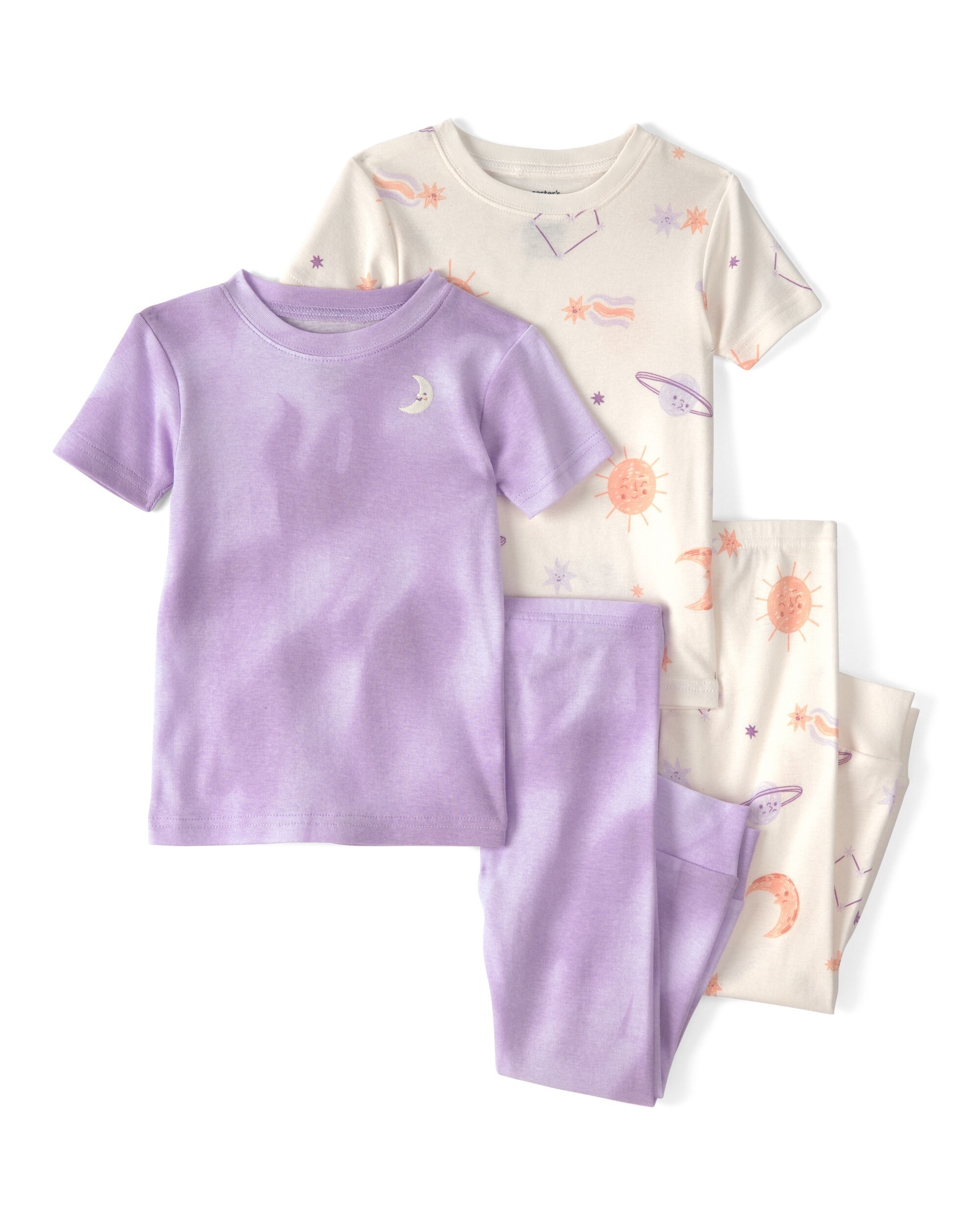 Carter's Toddler Girls Space Constellation Tie-Dye 100% Cotton Snug Fit 4-Piece Pajama Set - Purple