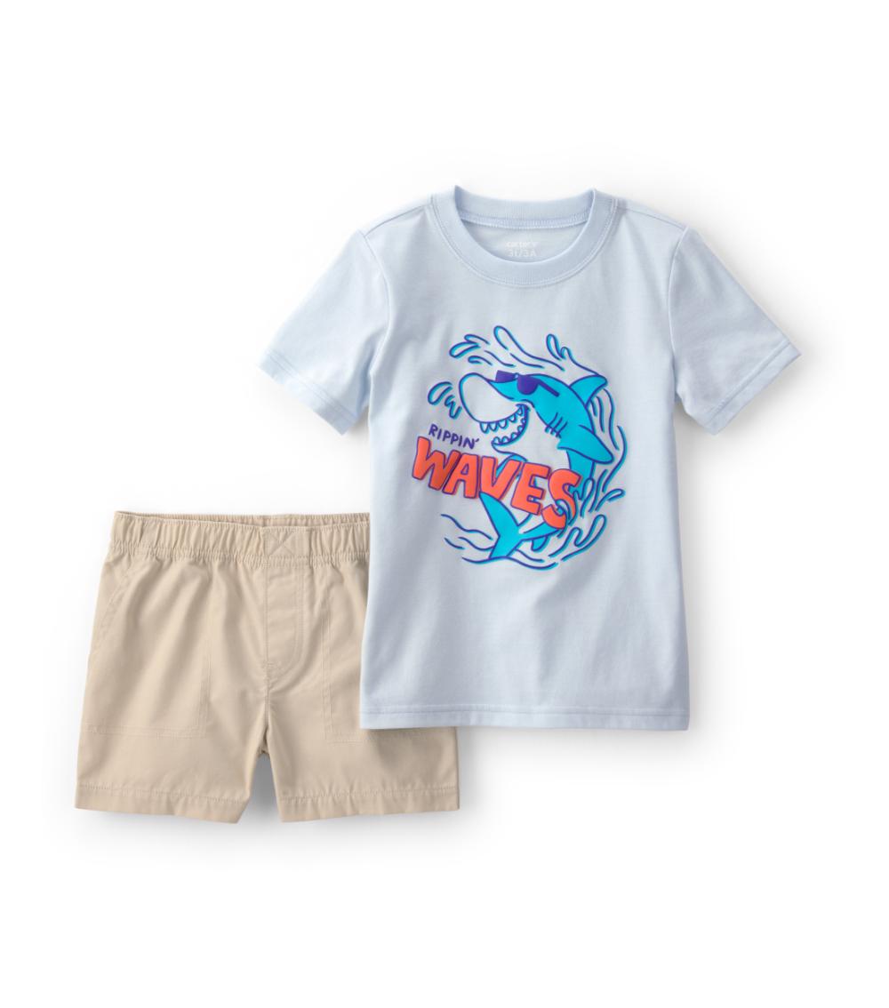 Carter's Toddler Boys Shark 2 Piece Playwear Set, Multicolor
